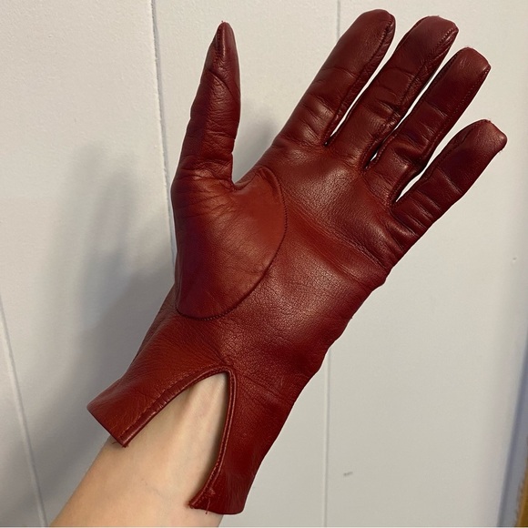 Vintage Super Soft Leather Red Gloves Slit Wrist Designer Classic Timeless - Picture 7 of 13